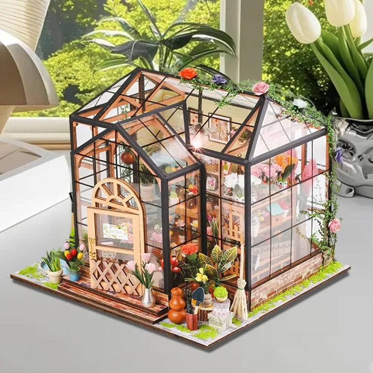 Miniatur Häuser Bastelset für Erwachsene - Gewächshaus Modellbausatz mit Möbeln und Werkzeugkleber,Handgemachtes Kreatives Gewächshaus Modell aus Holz | Bastelprojekte für Erwachsene Zimmerdekoration – Bild 3