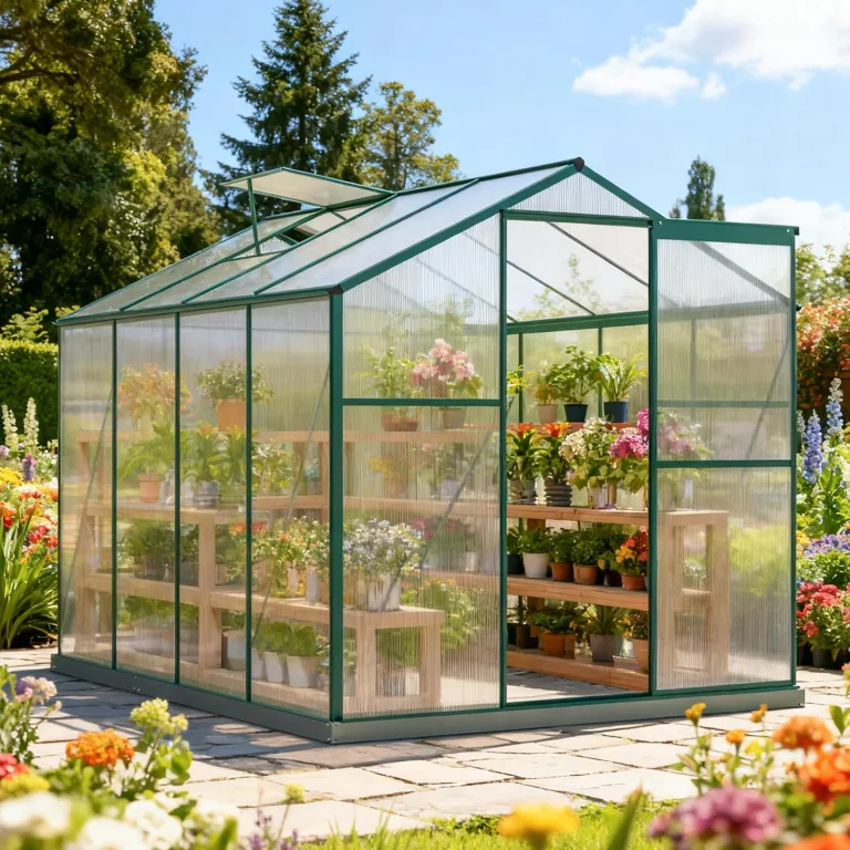 Gewächshaus Aluminium mit Fundament, 4,75 m² - 190 × 253cm, Gartengewächshäuser mit Dachfenster & Schiebetür, Gewächshaus Groß mit UV-beständigen Polycarbonatplatten für Gemüse & Toma – Bild 7
