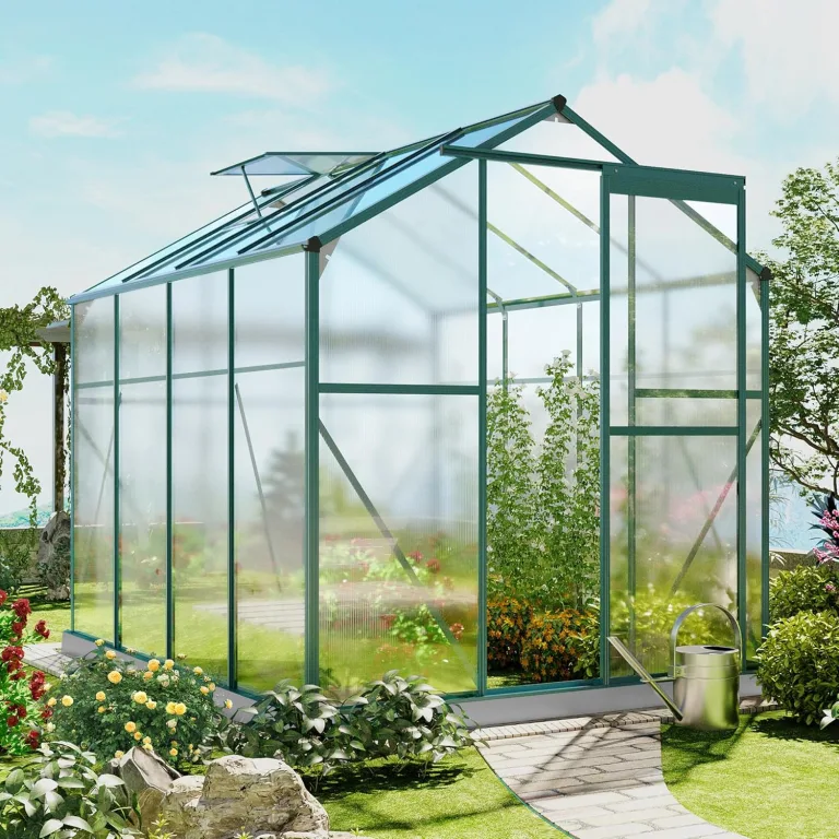 Gewächshaus Aluminium mit Fundament, 4,75 m² - 190 × 253cm, Gartengewächshäuser mit Dachfenster & Schiebetür, Gewächshaus Groß mit UV-beständigen Polycarbonatplatten für Gemüse & Toma – Bild 8