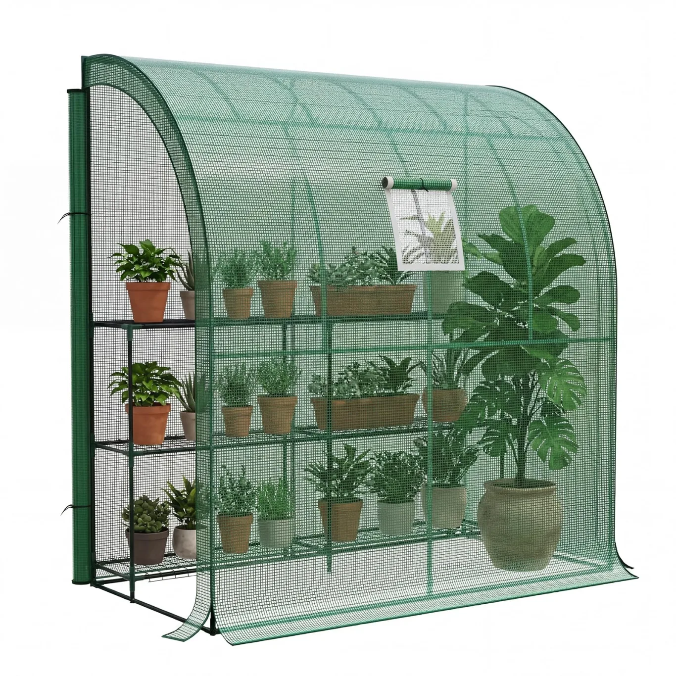 LARMNEE Wandseitiges Gewächshaus, Tomatengewächshaus mit 2 Rolltüren, 200 x 100 x 210 cm, PE Foliengewächshaus, Tomatenhaus für Blumen, Gemüse und Pflanzen, Balkon, Garten und Terrasse, Grün EGN72GH02 - Bild 1