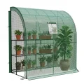 LARMNEE Wandseitiges Gewächshaus, Tomatengewächshaus mit 2 Rolltüren, 200 x 100 x 210 cm, PE Foliengewächshaus, Tomatenhaus für Blumen, Gemüse und Pflanzen, Balkon, Garten und Terrasse, Grün EGN72GH02 - Thumbnail 1