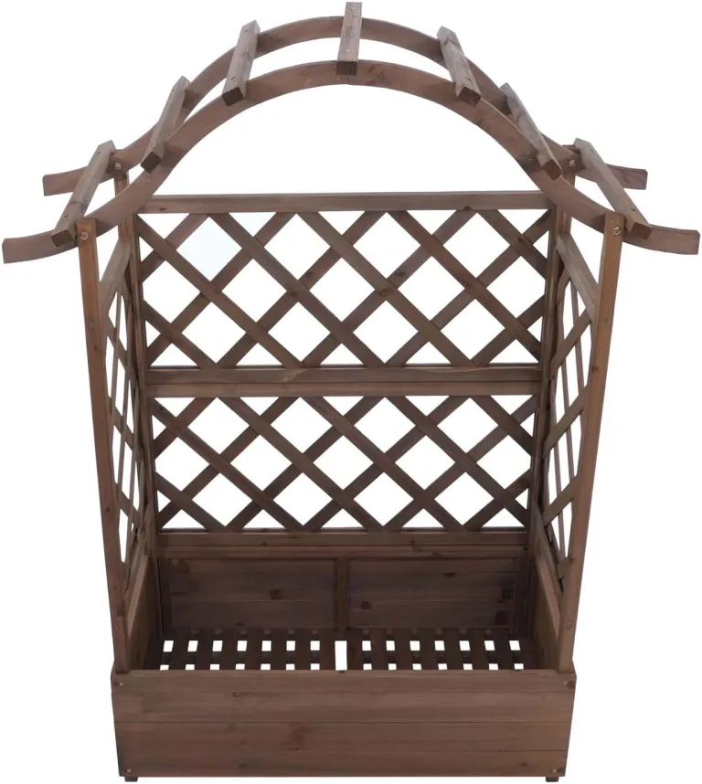Hochbeet HWC-P66, Pflanz-/Blumenkasten Pflanzkübel Rankgitter Rankhilfe Spalier Holz FSC® 138x110x44cm - braun – Bild 9