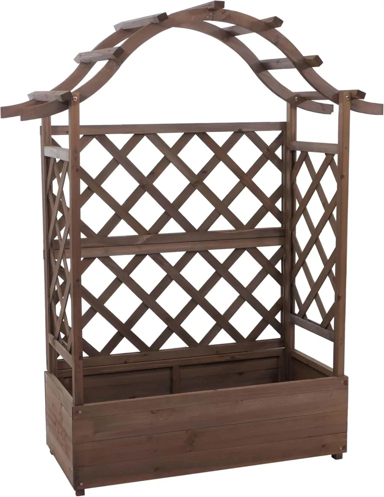 Hochbeet HWC-P66, Pflanz-/Blumenkasten Pflanzkübel Rankgitter Rankhilfe Spalier Holz FSC® 138x110x44cm - braun – Bild 4