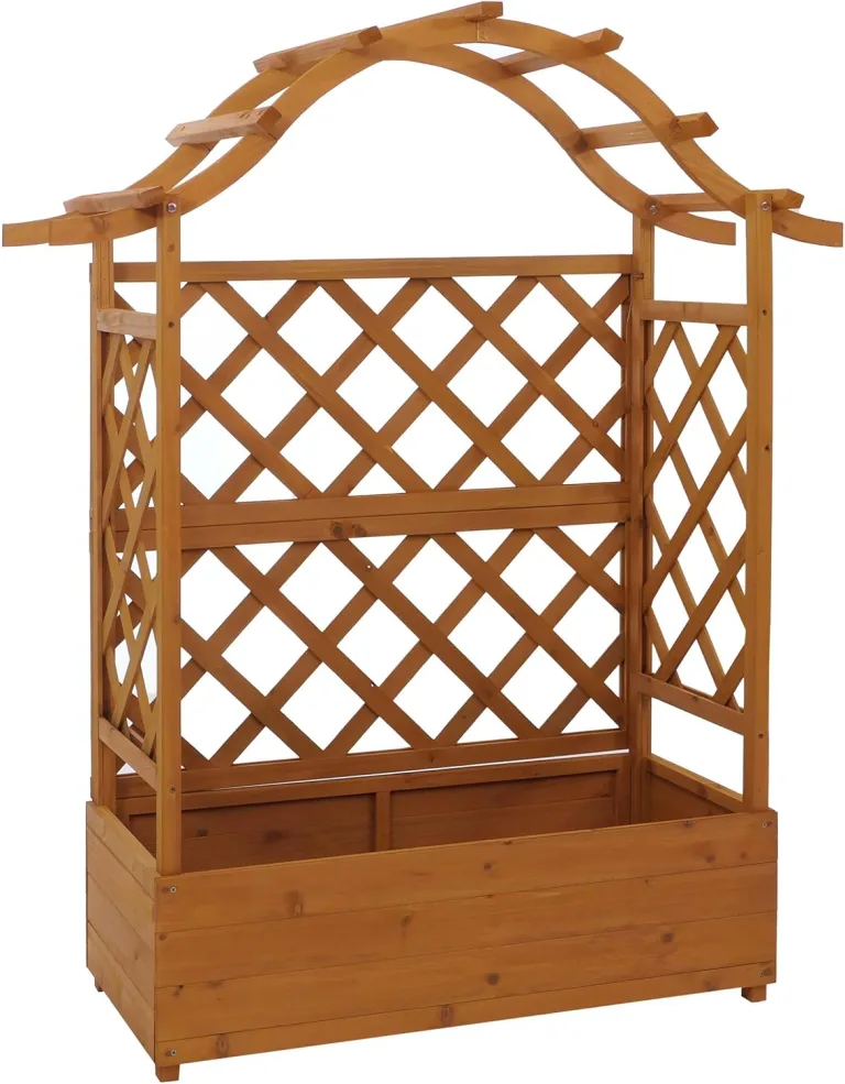 Hochbeet HWC-P66, Pflanz-/Blumenkasten Pflanzkübel Rankgitter Rankhilfe Spalier Holz FSC® 138x110x44cm - Natur – Bild 4
