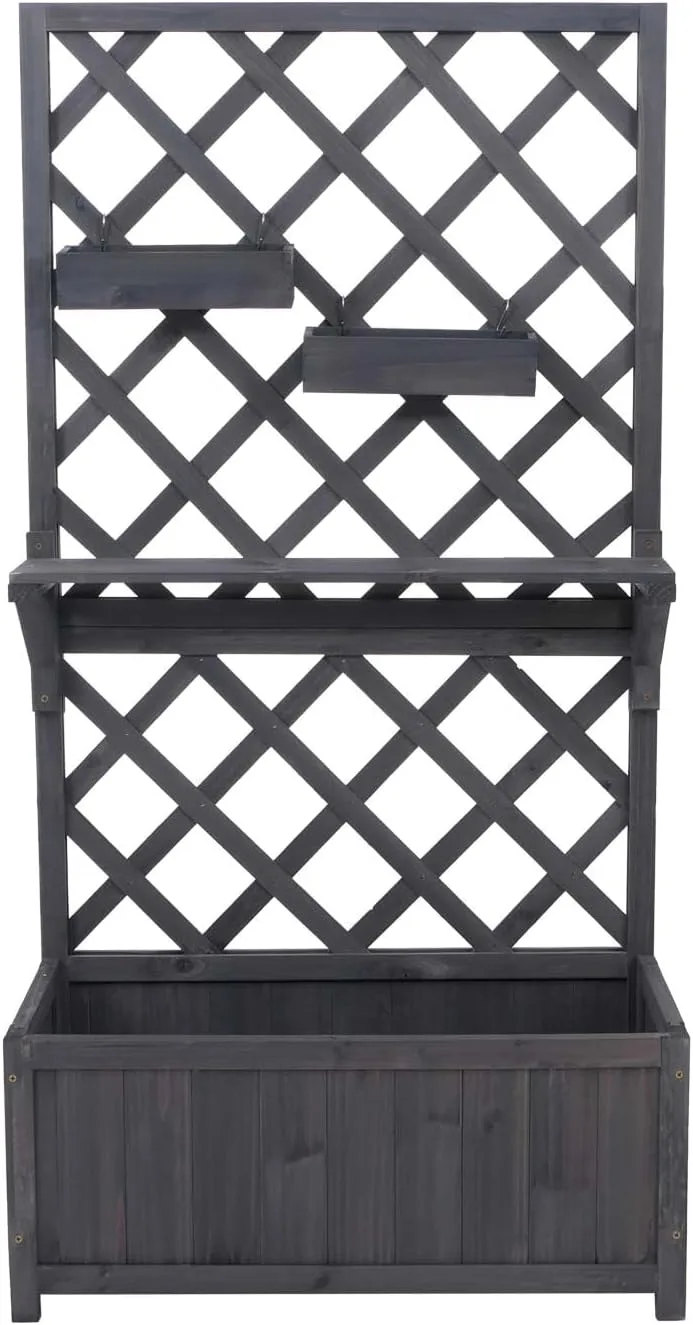 Hochbeet HWC-P68, Pflanz-/Blumenkasten Rankgitter Rankhilfe Ablage Hängekästen Holz FSC® 135x70x30cm - anthrazit-grau – Bild 6