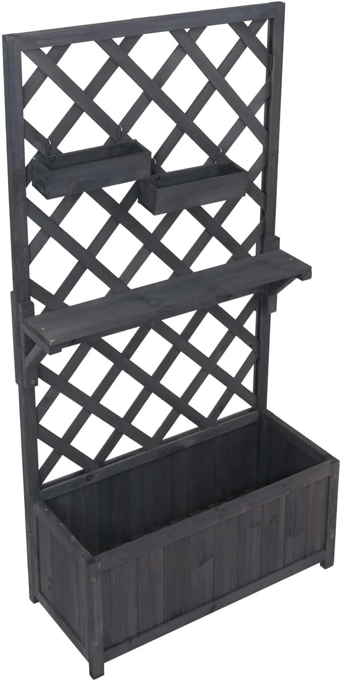 Hochbeet HWC-P68, Pflanz-/Blumenkasten Rankgitter Rankhilfe Ablage Hängekästen Holz FSC® 135x70x30cm - anthrazit-grau – Bild 7