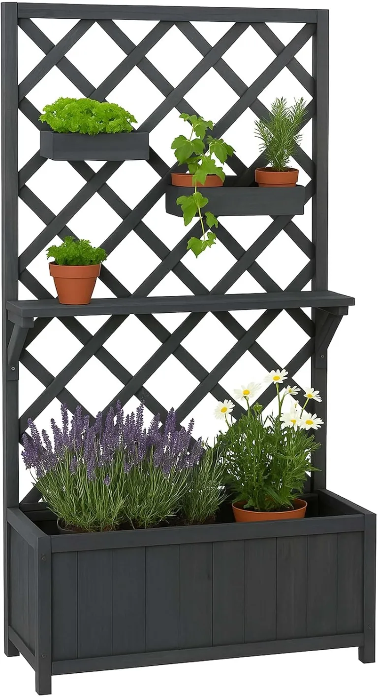 Hochbeet HWC-P68, Pflanz-/Blumenkasten Rankgitter Rankhilfe Ablage Hängekästen Holz FSC® 135x70x30cm - anthrazit-grau – Bild 1