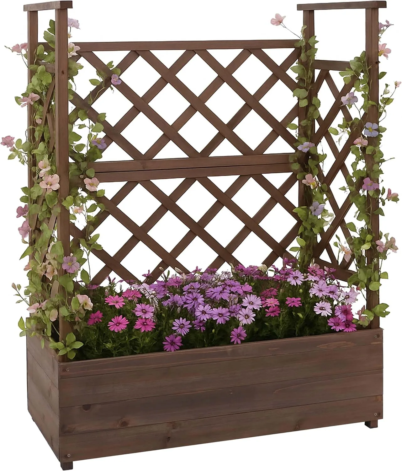 Hochbeet HWC-P67, Pflanz-/Blumenkasten Pflanzkübel Rankgitter Rankhilfe Spalier Holz FSC® 114x85x44cm - braun - Bild 1