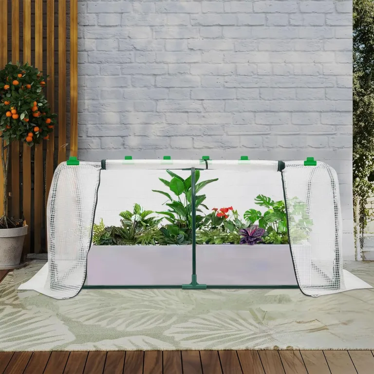 Gewächshaus klein Mini Foliengewächshaus 120 x 60 x 50cm Tomatengewächshaus mit 2 Aufrollbare Tür für Balkonen, Terrassen, Hochbeeten – Bild 3