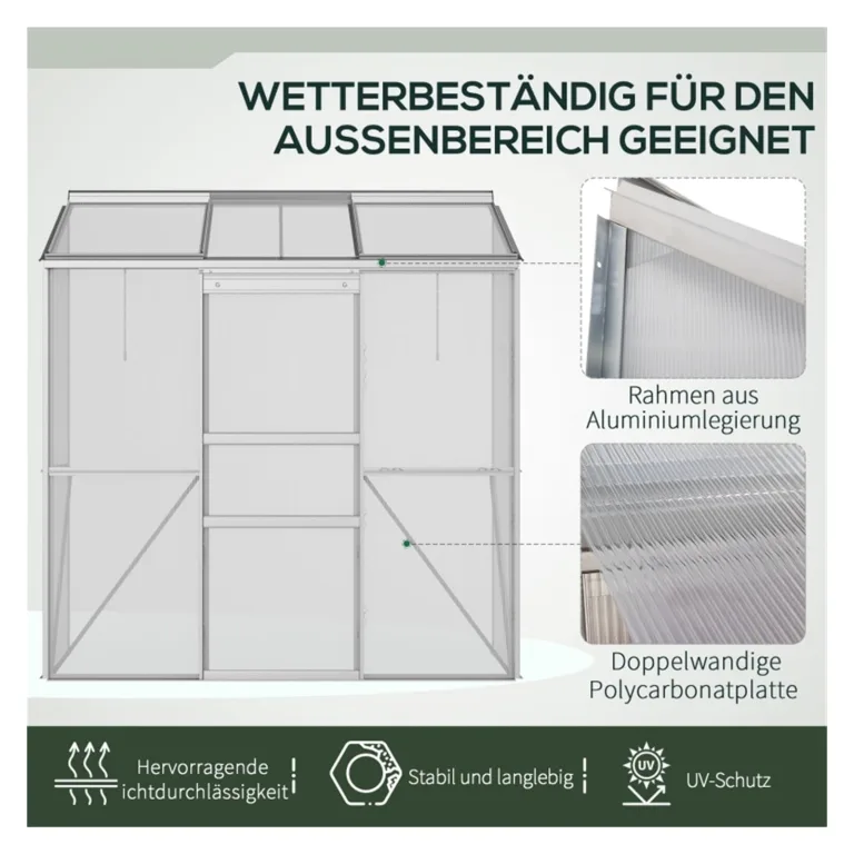 Gartengewächshaus, Gartenzimmer, Pflanzenzimmer, Pflanzengewächshaus, großes Gewächshaus, Schiebetür, Oberlicht, Silber, 192 x 68 x 196 cm – Bild 4