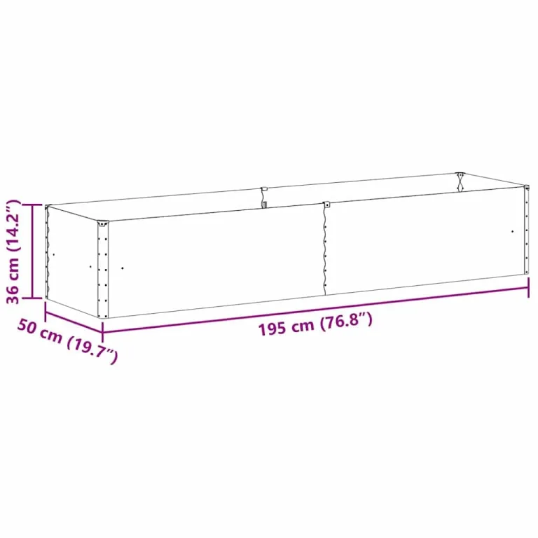 vidaXL Hochbeet Hellbraun 195 x 50 x 36 cm Verzinkter Stahl, Garten- und Terrassen-Pflanzkasten, robuster Stahl-Hochbeet, Coole Gartenlösung für Zuhause, Stadtgärten – Bild 3