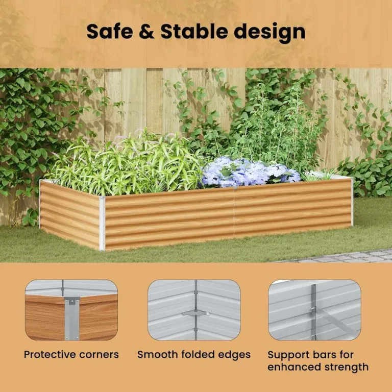 vidaXL Hochbeet Hellbraun 195 x 50 x 36 cm Verzinkter Stahl, Garten- und Terrassen-Pflanzkasten, robuster Stahl-Hochbeet, Coole Gartenlösung für Zuhause, Stadtgärten – Bild 5