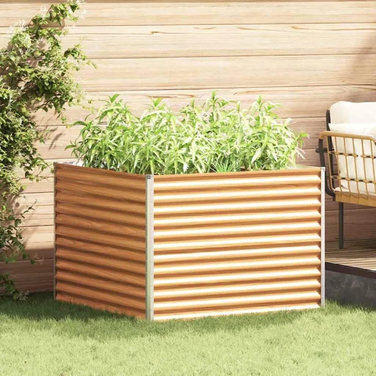 vidaXL Hochbeet Hellbraun 98 x 100 x 68 cm Verzinkter Stahl, Garten & Terrasse, Industriedesign Blumenkasten, Hochbeet für Urban, Moderne Gartenlösungen, robust gebaut – Bild 3