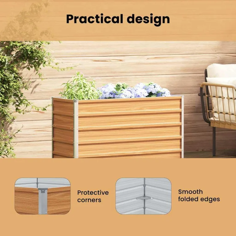 vidaXL Hochbeet Hellbraun 100 x 40 x 77 cm Verzinkter Stahl, Garten und Terrasse, Stabiler Metall-Wannen-Kübel, Hochbeet, Pflanzenbox für Outdoor-Kräuter und Blumen – Bild 5