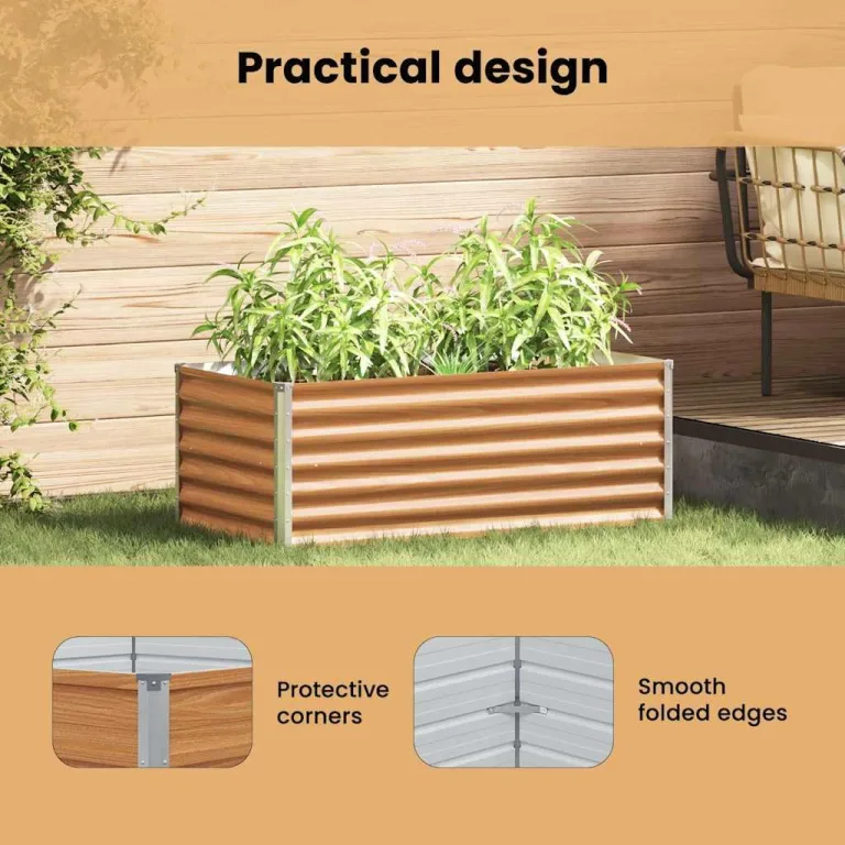 vidaXL Hochbeet Hellbraun 98 x 50 x 36 cm Verzinkter Stahl, Garten- und Terrassen-Pflanzkasten, robuster Stahl-Hochbeet, Coole Gartenlösung für Zuhause, Stadtgärten – Bild 5