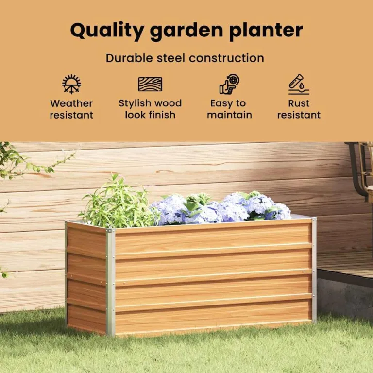 vidaXL Hochbeet Hellbraun 100 x 40 x 45 cm Verzinkter Stahl, Garten und Terrasse, Stabiler Metall-Wannen-Kübel, Hochbeet, Pflanzenbox für Outdoor-Kräuter und Blumen – Bild 4