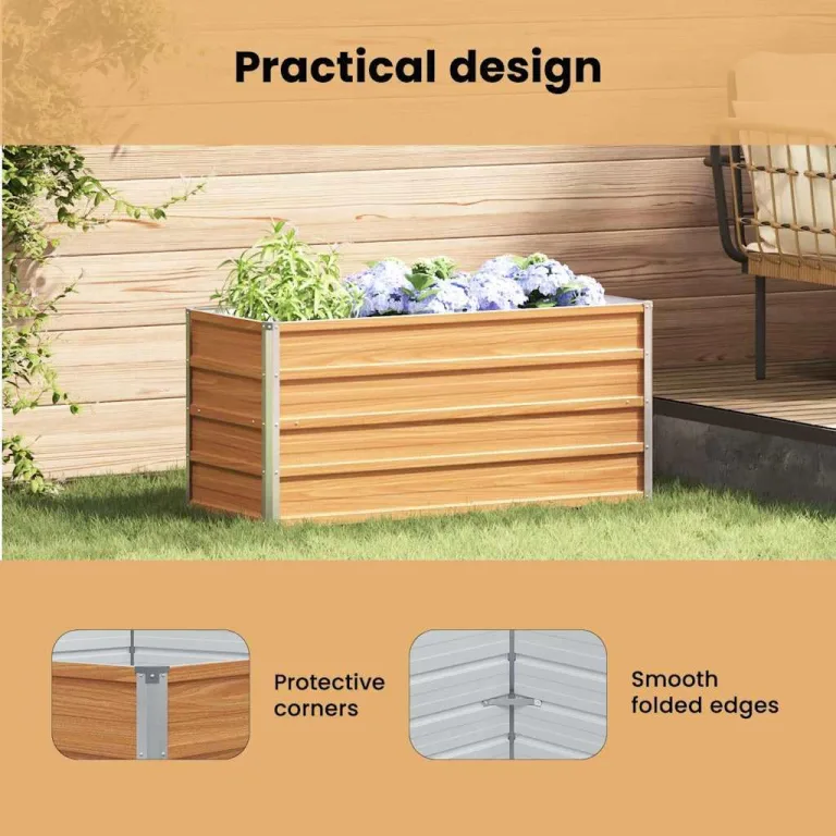 vidaXL Hochbeet Hellbraun 100 x 40 x 45 cm Verzinkter Stahl, Garten und Terrasse, Stabiler Metall-Wannen-Kübel, Hochbeet, Pflanzenbox für Outdoor-Kräuter und Blumen – Bild 5