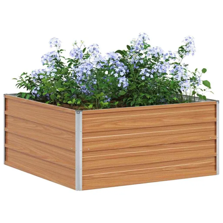 vidaXL Hochbeet Hellbraun 100 x 40 x 45 cm Verzinkter Stahl, Garten und Terrasse, Stabiler Metall-Wannen-Kübel, Hochbeet, Pflanzenbox für Outdoor-Kräuter und Blumen – Bild 10