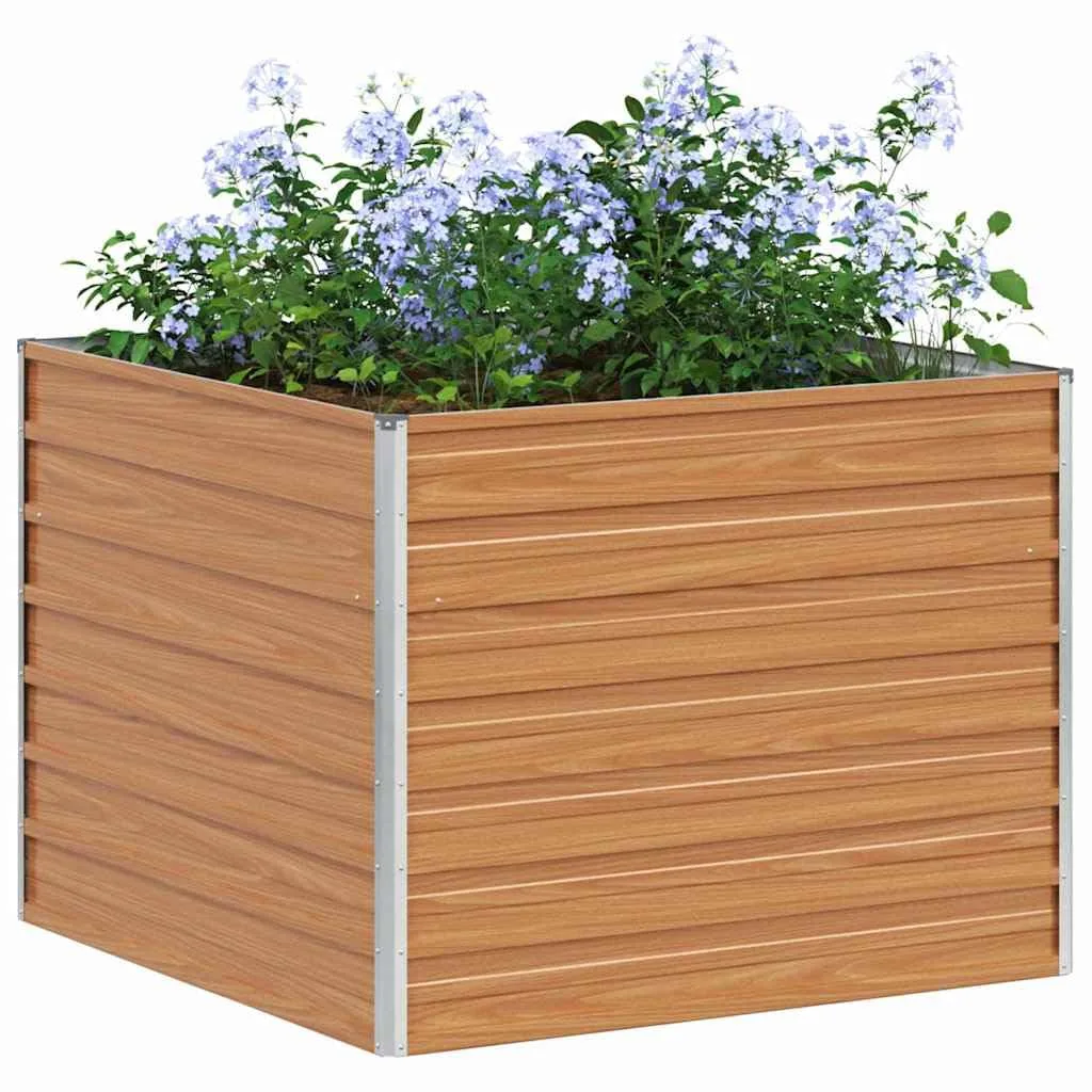 vidaXL Hochbeet Hellbraun 100 x 100 x 77 cm Verzinkter Stahl, Garten und Terrasse, Stabiler Metall-Wannen-Kübel, Hochbeet, Pflanzenbox für Outdoor-Kräuter und Blumen - Bild 1