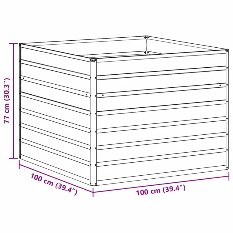 vidaXL Hochbeet Hellbraun 100 x 100 x 77 cm Verzinkter Stahl, Garten und Terrasse, Stabiler Metall-Wannen-Kübel, Hochbeet, Pflanzenbox für Outdoor-Kräuter und Blumen – Bild 3