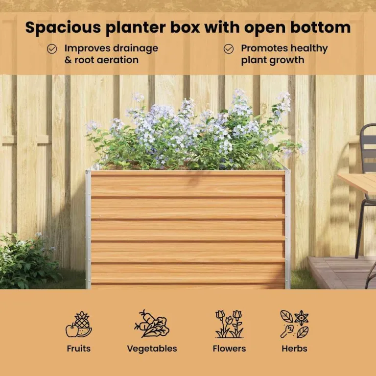vidaXL Hochbeet Hellbraun 100 x 100 x 77 cm Verzinkter Stahl, Garten und Terrasse, Stabiler Metall-Wannen-Kübel, Hochbeet, Pflanzenbox für Outdoor-Kräuter und Blumen – Bild 6