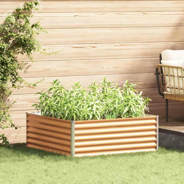 vidaXL Hochbeet Hellbraun 98 x 100 x 36 cm Verzinkter Stahl, Garten & Terrasse, Industriedesign Blumenkasten, Hochbeet für Urban, Moderne Gartenlösungen, robust gebaut – Bild 3