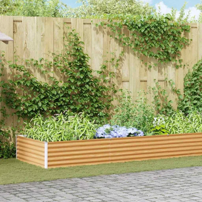 vidaXL Hochbeet Hellbraun 485 x 100 x 36 cm Verzinkter Stahl, Garten- und Terrassen-Pflanzkasten, robuster Stahl-Hochbeet, Coole Gartenlösung für Zuhause, Stadtgärten – Bild 2