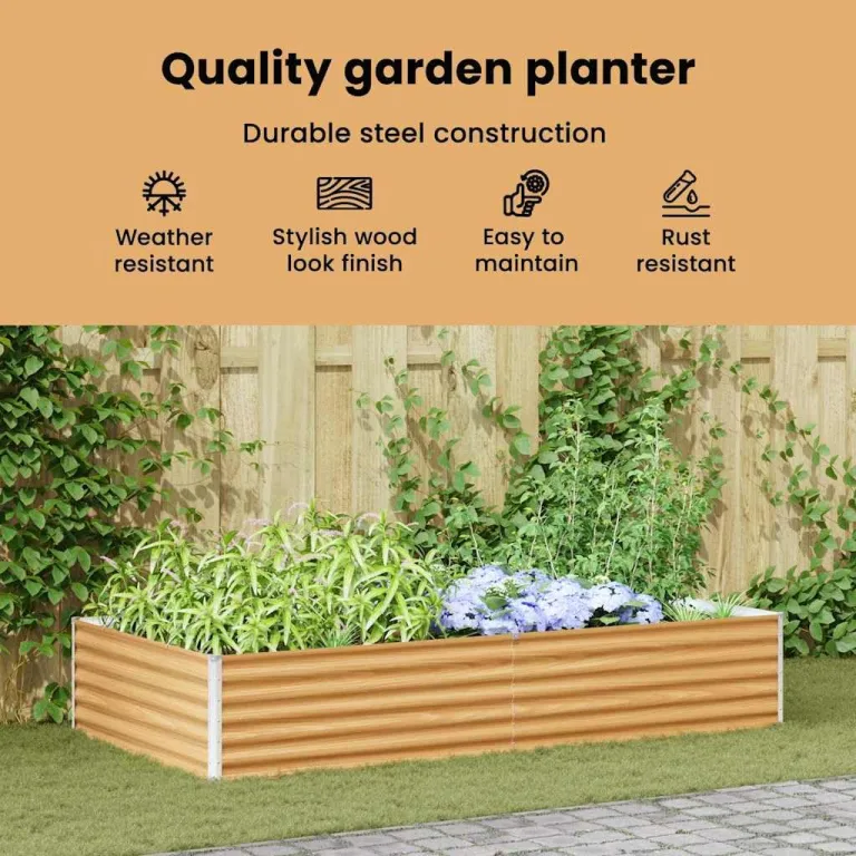 vidaXL Hochbeet Hellbraun 485 x 100 x 36 cm Verzinkter Stahl, Garten- und Terrassen-Pflanzkasten, robuster Stahl-Hochbeet, Coole Gartenlösung für Zuhause, Stadtgärten – Bild 4