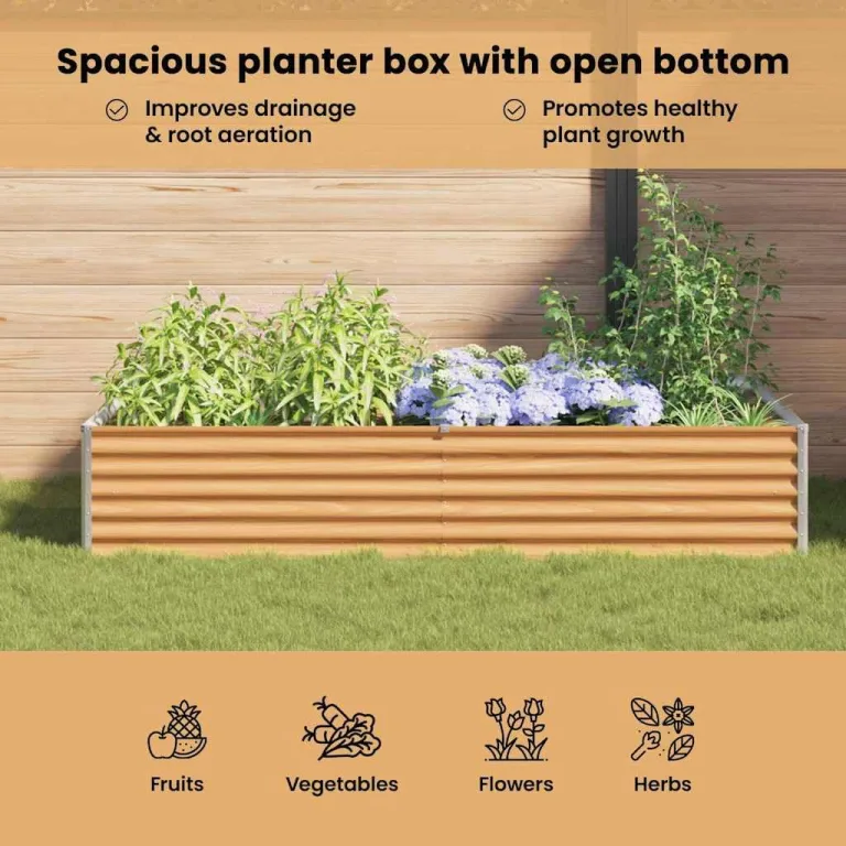 vidaXL Hochbeet Hellbraun 485 x 100 x 36 cm Verzinkter Stahl, Garten- und Terrassen-Pflanzkasten, robuster Stahl-Hochbeet, Coole Gartenlösung für Zuhause, Stadtgärten – Bild 6