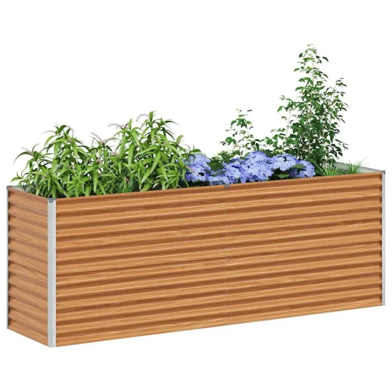 vidaXL Hochbeet Hellbraun 485 x 100 x 36 cm Verzinkter Stahl, Garten- und Terrassen-Pflanzkasten, robuster Stahl-Hochbeet, Coole Gartenlösung für Zuhause, Stadtgärten – Bild 10