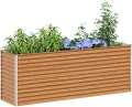 vidaXL Hochbeet Hellbraun 195 x 50 x 68 cm Verzinkter Stahl, Garten & Terrasse, Industriedesign Blumenkasten, Hochbeet für Urban, Moderne Gartenlösungen, robust gebaut - Thumbnail 2