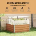 vidaXL Gartenpflanzer mit Gewächshaus Hellbraun 100 x 100 x 77 cm, Garten- und Terrassen-Planter, robuster Stahl, rechteckig, wetterfestes Industrie-Behälter - Thumbnail 3