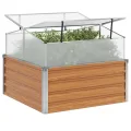 vidaXL Gartenpflanzer mit Gewächshaus Hellbraun 100 x 100 x 77 cm, Garten- und Terrassen-Planter, robuster Stahl, rechteckig, wetterfestes Industrie-Behälter - Thumbnail 1