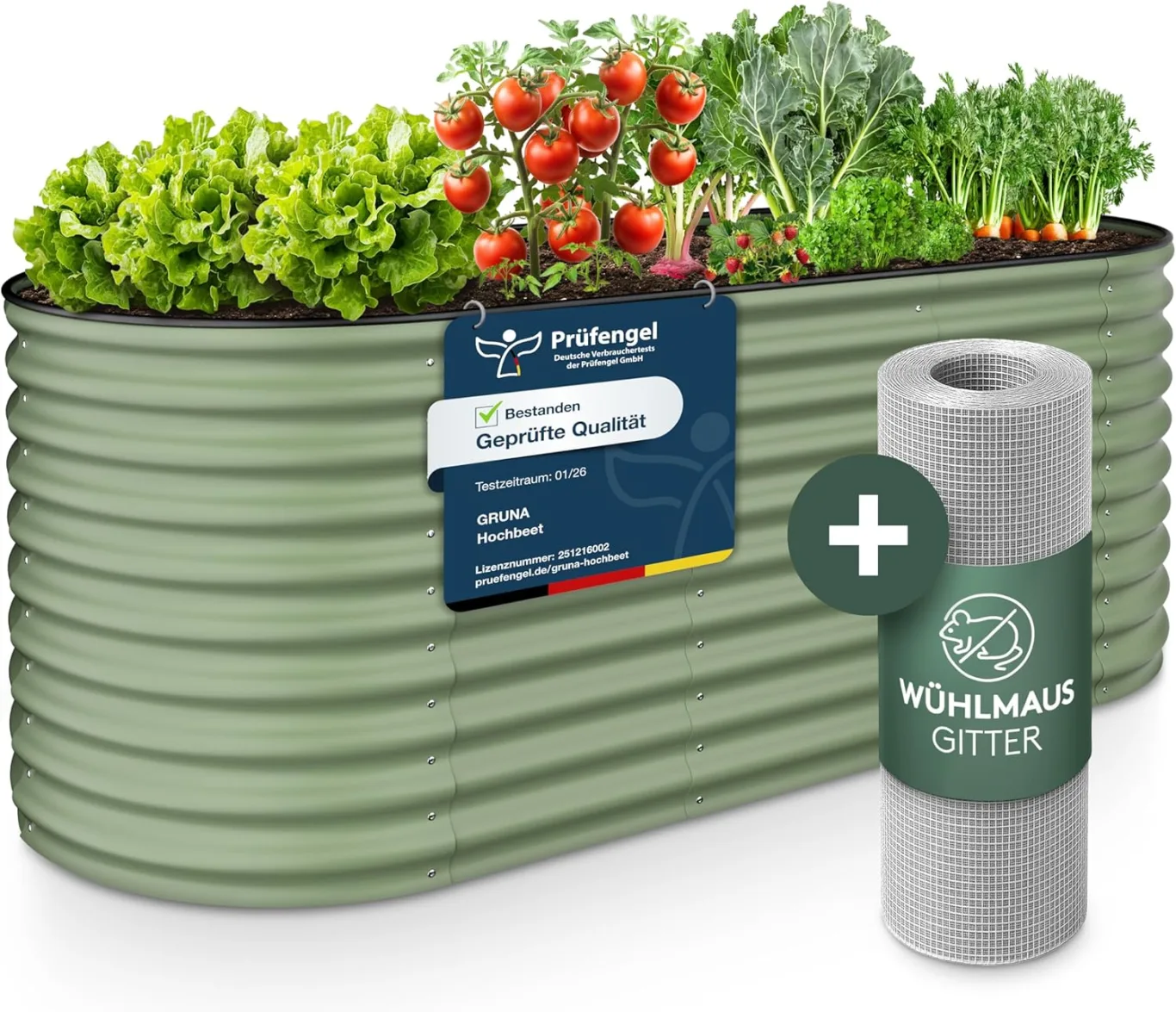 GRUNA - Hochbeet Metall 200x80x75 cm I 6 in 1 Modular Hochbeete-Kit I 100% Rostfrei I Formstabil Dank Verstrebung I Hochbeete für Garten I Hochbeet Grün (200x80x75) - Bild 1