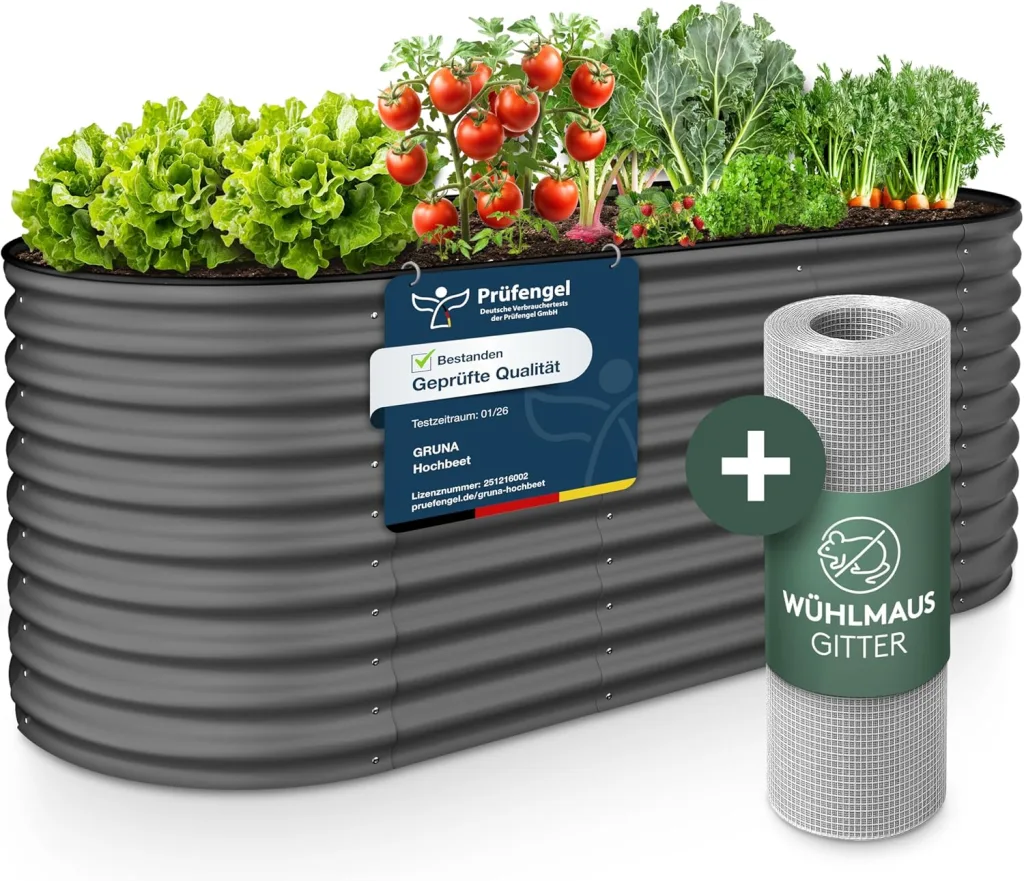GRUNA - Hochbeet Metall 200x80x75 cm I 6 in 1 Modular Hochbeete-Kit I 100% Rostfrei I Formstabil Dank Verstrebung I Hochbeete für Garten I Hochbeet Anthrazit (200x80x75)