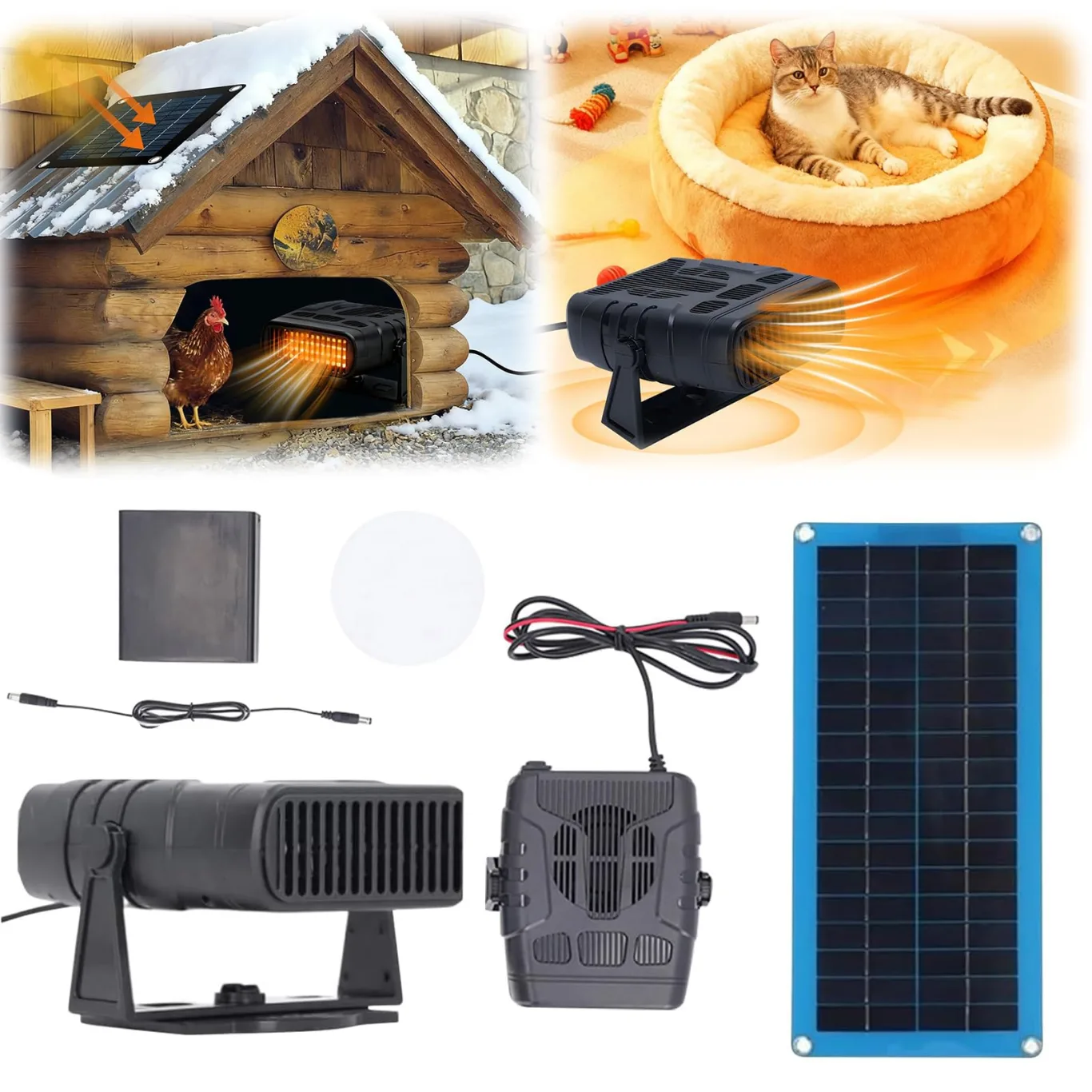 Solare Heizgerät für Hühnerställe, 30W Solarmodul Gewächshausheizer Set mit Überhitzungsschutz, Solarbetriebene Heizung, Warmluftgebläse, Kleine Gewächshausheizer für Auto, Katzen - Bild 1