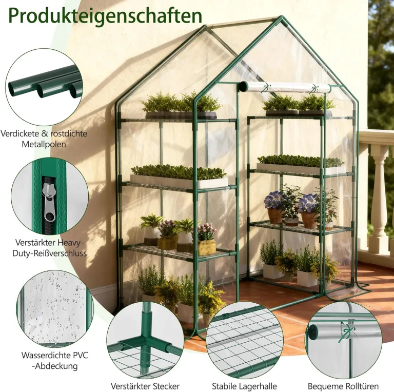 SUNYRISY Gewächshaus Klein mit Grow Lampe, Premium 4 Etagen Doppelt Tomatengewächshaus Foliengewächshaus mit LED Pflanzenlampe, Pflanzen überwinterungszelt Greenhouse für Balkon, Garten – Bild 5