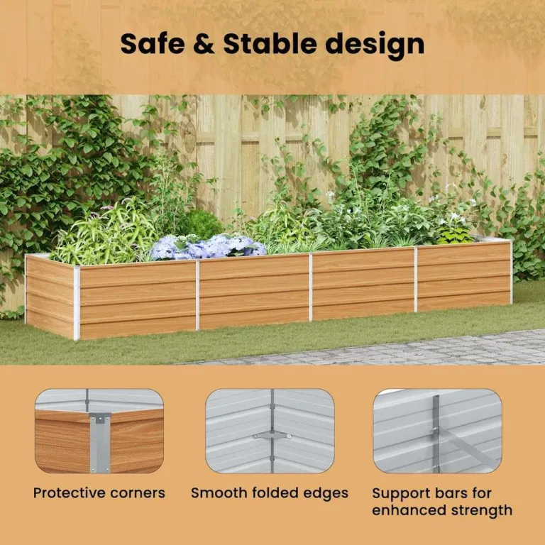 vidaXL Hochbeet Hellbraun 320 x 80 x 45 cm Verzinkter Stahl, Garten und Terrasse, Stabiler Metall-Wannen-Kübel, Hochbeet, Pflanzenbox für Outdoor-Kräuter und Blumen – Bild 5