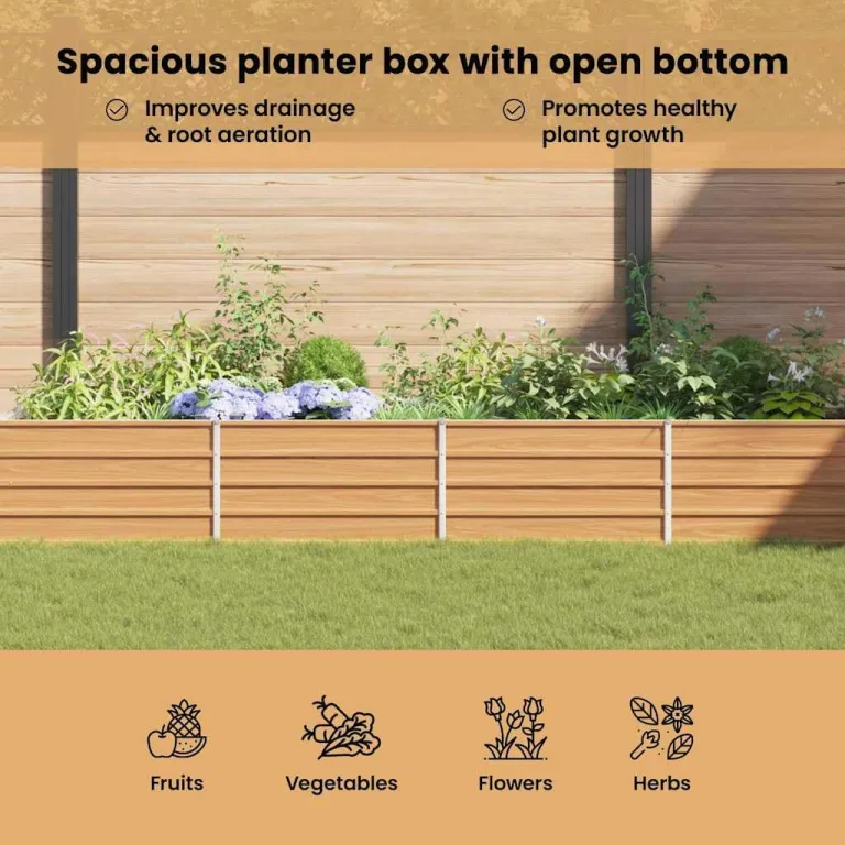 vidaXL Hochbeet Hellbraun 320 x 80 x 45 cm Verzinkter Stahl, Garten und Terrasse, Stabiler Metall-Wannen-Kübel, Hochbeet, Pflanzenbox für Outdoor-Kräuter und Blumen – Bild 6