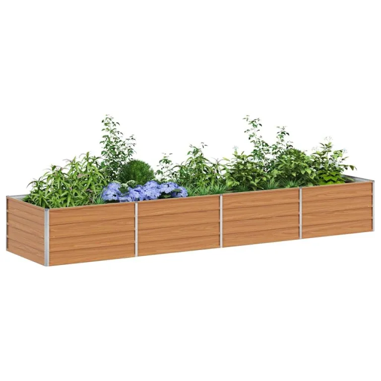 vidaXL Hochbeet Hellbraun 320 x 80 x 45 cm Verzinkter Stahl, Garten und Terrasse, Stabiler Metall-Wannen-Kübel, Hochbeet, Pflanzenbox für Outdoor-Kräuter und Blumen – Bild 1