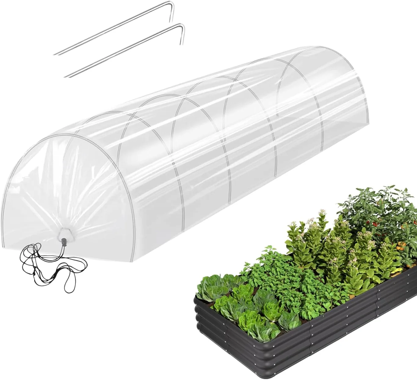 Gewächshaus 300×45×45 cm Foliengewächshaus Folientunnel Winterschutz Robustes Folientunnel Gewächshaus Mit 6 Stahldraht Und Erdnägeln Pflanzenhaus Für Garten Balkon Für gemüsen, blumene, Pflanzen - Bild 1