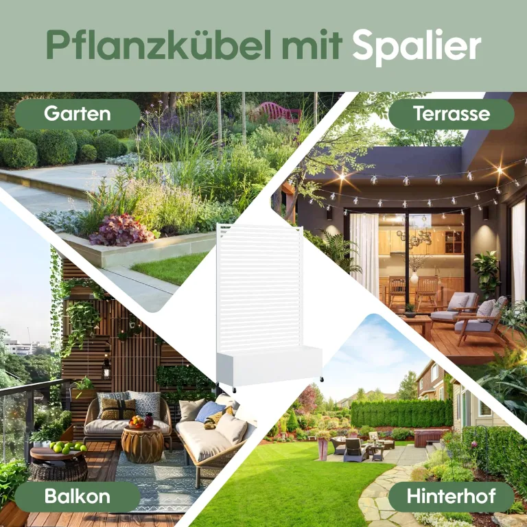 Hochbeet aus Metall mit Rad, Pflanzkasten aus Metall für den Außenbereich mit Spalier, freistehender Pflanzkasten mit Sichtschutz für den Außenbereich für Garten, Terrasse, Balkon – Bild 6