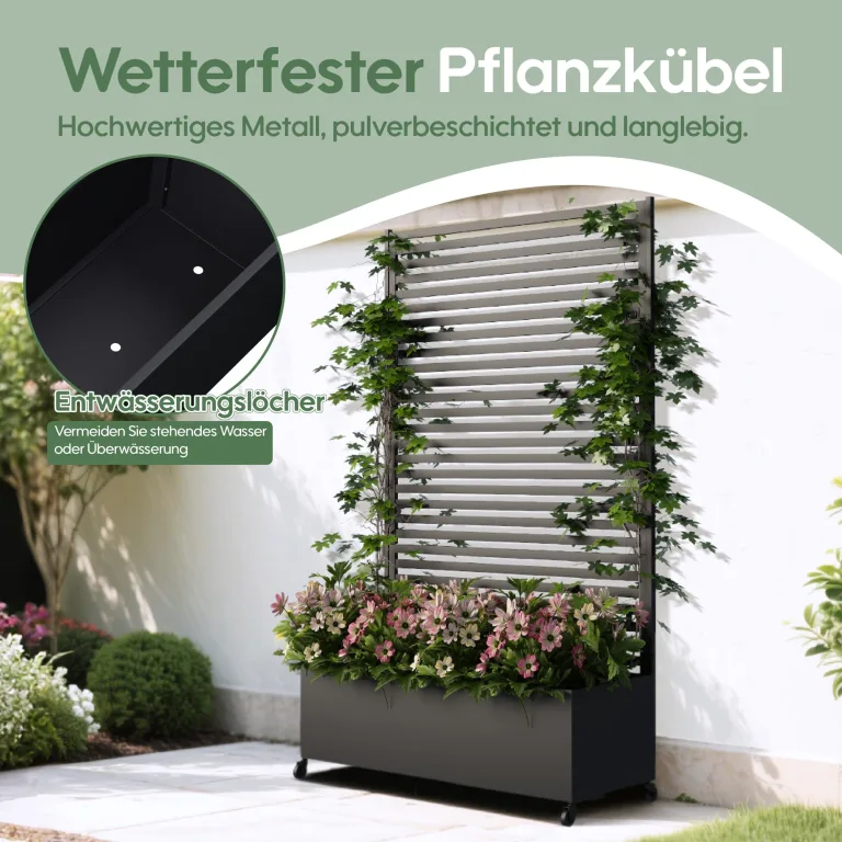 Hochbeet aus Metall mit Rad, Pflanzkasten aus Metall für den Außenbereich mit Spalier, freistehender Pflanzkasten mit Sichtschutz für den Außenbereich für Garten, Terrasse, Balkon – Bild 2