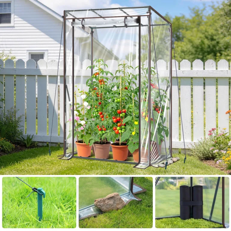 Ohuhu Gewächshaus klein Premium Foliengewächshaus Tomatengewächshaus für Balkon, Tomatenhaus Treibhaus Gewächshaus Balkon überwinterungszelt für Pflanzen, Stabil Winterfest PVC 100x50x152 cm – Bild 5