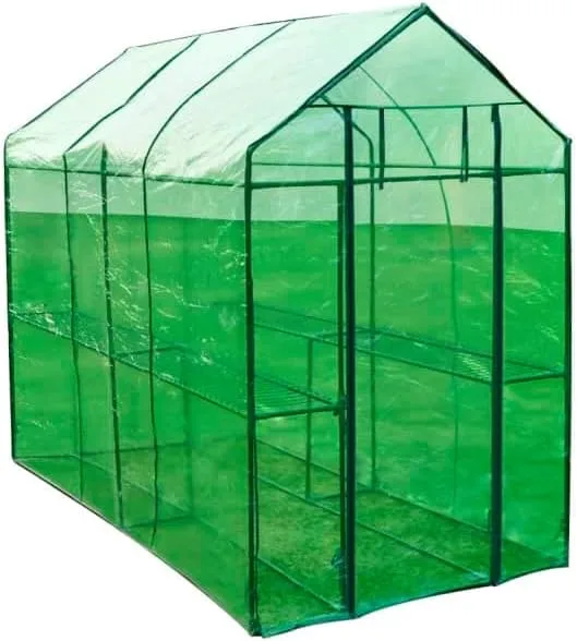 Gewächshaus mit 2 Ablagen, Faltbarer Begehbarer Technikraum mit Rolltür, Klein Winterfest Tomatenhaus für Optimales Pflanzenwachstum, 120x240x190 cm Grün PVC - Bild 1