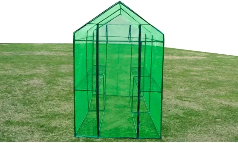 Gewächshaus mit 2 Ablagen, Faltbarer Begehbarer Technikraum mit Rolltür, Klein Winterfest Tomatenhaus für Optimales Pflanzenwachstum, 120x240x190 cm Grün PVC – Bild 5