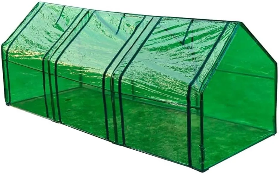 Gewächshaus mit 3 Türen, Tomatenhaus, Pflanzenhaus mit Rolltür für Balkon, Terrasse, Garten, Hinterhof, Wetterbeständig, 240x90x90 cm Grün PVC