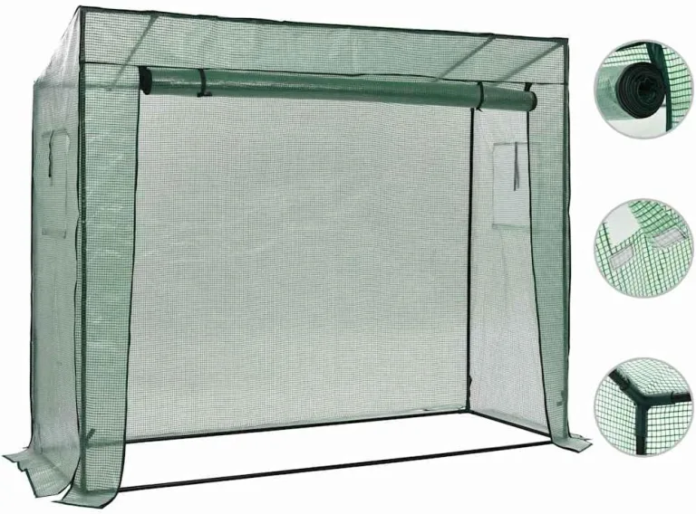 Gewächshaus, Begehbares Tomatenhaus, Pflanzenhaus mit Rolltür für Balkon, Terrasse, Garten, Hinterhof, Wetterbeständig, 200x80x173 cm Grün Polyethylen – Bild 2