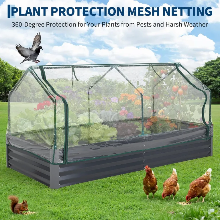 Hochbeet Metall mit Vogelschutznetz, Robuster Pflanzkasten Blumenkasten Kit Wetterfester Pflanzkasten aus Verzinktem Stahl, Vielseitig für Gemüse, Blumen & Kräuter, Einfache Montage – Bild 5