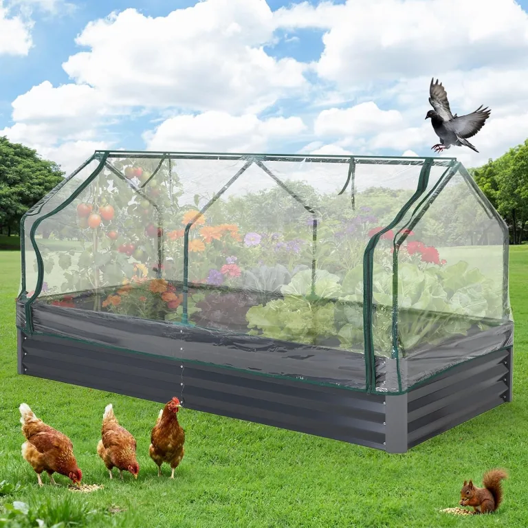 Hochbeet Metall mit Vogelschutznetz, Robuster Pflanzkasten Blumenkasten Kit Wetterfester Pflanzkasten aus Verzinktem Stahl, Vielseitig für Gemüse, Blumen & Kräuter, Einfache Montage – Bild 1